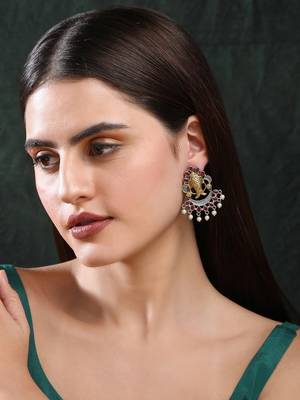 Elegant oxidised red and gold earring set for women and girls 1