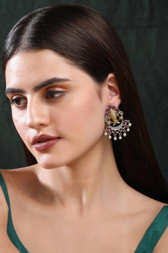 Elegant oxidised red and gold earring set for women and girls