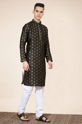 Brown Heavy Jacquard And Pintex World Embroidered Kurta Pajama 1