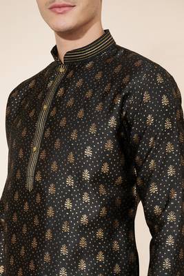 Brown Heavy Jacquard And Pintex World Embroidered Kurta Pajama 2