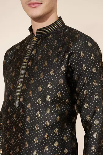 Brown Heavy Jacquard And Pintex World Embroidered Kurta Pajama