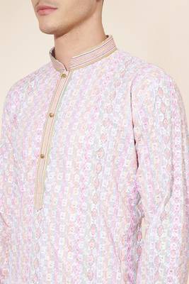 Multicolor Pure Silk Jequard Embroidered Kurta Pajama 2