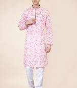 Multicolor Pure Silk Jequard Embroidered Kurta Pajama