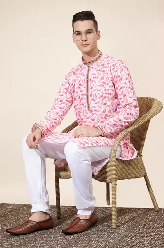 Multicolor Pure Silk Jequard Embroidered Kurta Pajama