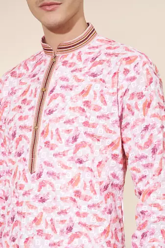 Multicolor Pure Silk Jequard Embroidered Kurta Pajama