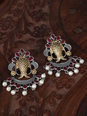 Elegant oxidised red and gold earring set for women and girls 2