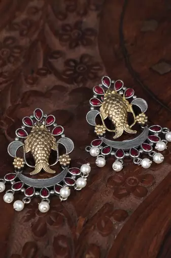 Elegant oxidised red and gold earring set for women and girls