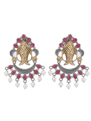 Elegant oxidised red and gold earring set for women and girls 3