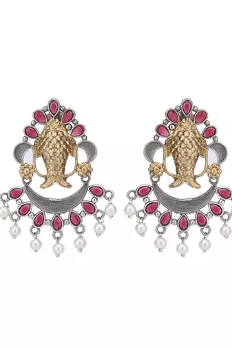 Elegant oxidised red and gold earring set for women and girls