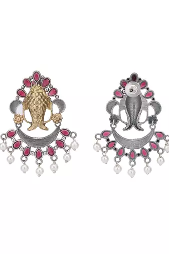Elegant oxidised red and gold earring set for women and girls