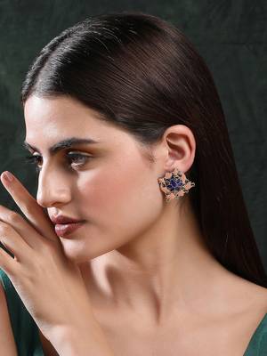 Elegant oxidised pink and blue earring set for women and girls 1