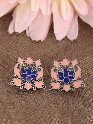 Elegant oxidised pink and blue earring set for women and girls 2