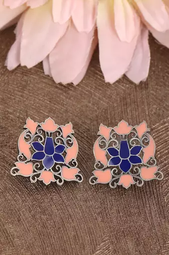 Elegant oxidised pink and blue earring set for women and girls