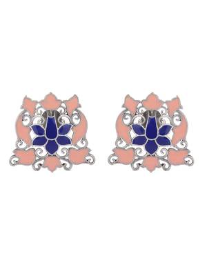Elegant oxidised pink and blue earring set for women and girls 3
