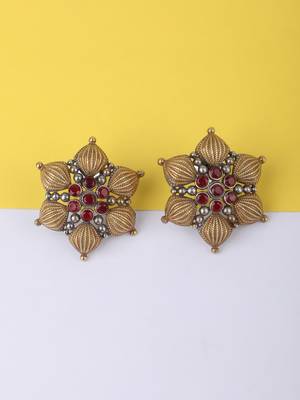 Classic oxidised red and gold earring set for women and girls 2