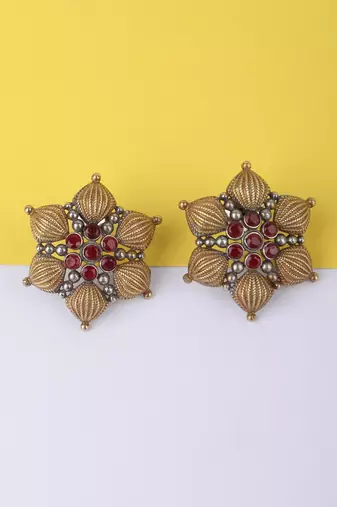 Classic oxidised red and gold earring set for women and girls