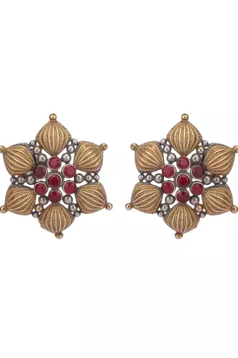 Classic oxidised red and gold earring set for women and girls