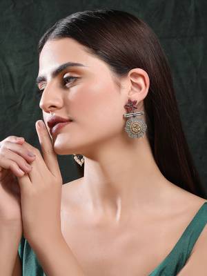 Classic oxidised red and silver earring set for women and girls 1