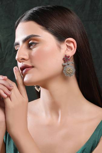 Classic oxidised red and silver earring set for women and girls