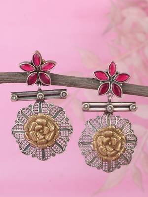 Classic oxidised red and silver earring set for women and girls 2
