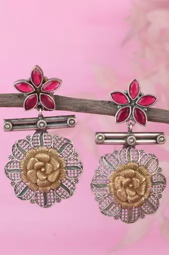 Classic oxidised red and silver earring set for women and girls