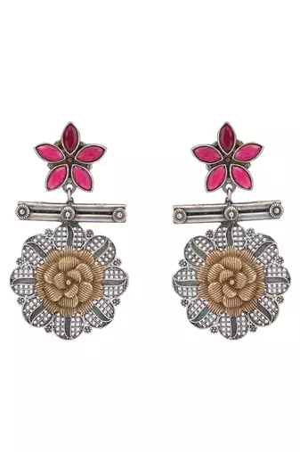 Classic oxidised red and silver earring set for women and girls