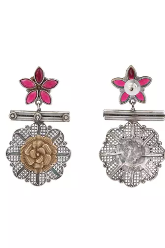 Classic oxidised red and silver earring set for women and girls