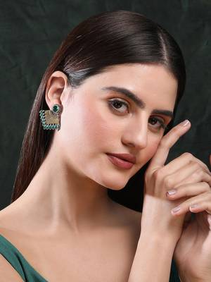 Elegant oxidised green and gold earring set for women and girls 1