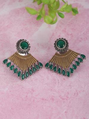 Elegant oxidised green and gold earring set for women and girls 2