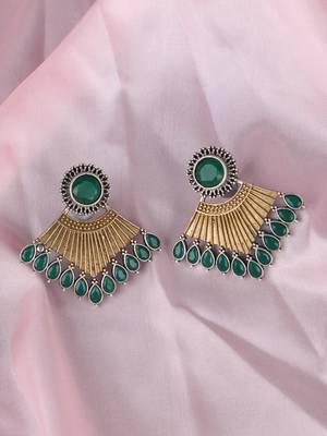 Elegant oxidised green and gold earring set for women and girls 3