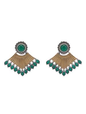 Elegant oxidised green and gold earring set for women and girls 4
