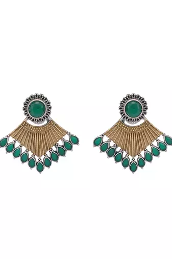Elegant oxidised green and gold earring set for women and girls