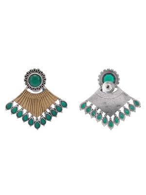 Elegant oxidised green and gold earring set for women and girls 5