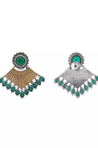 Elegant oxidised green and gold earring set for women and girls