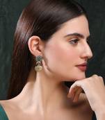 Elegant oxidised green and gold earring set for women and girls