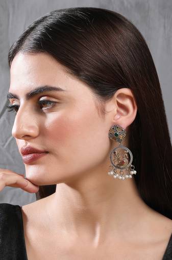 Elegant oxidised gold and grey earring set for women and girls