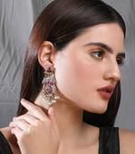 Elegant oxidised red and gold earring set for women and girls