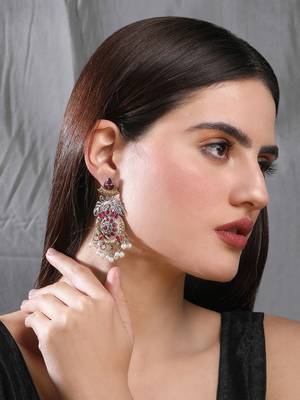 Elegant oxidised red and gold earring set for women and girls 2