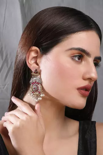 Elegant oxidised red and gold earring set for women and girls