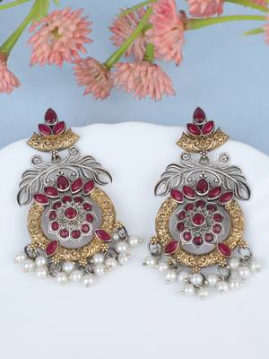 Elegant oxidised red and gold earring set for women and girls 3