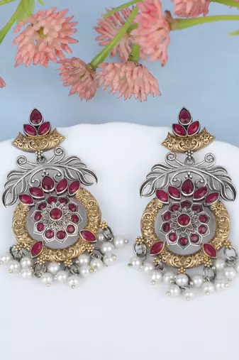 Elegant oxidised red and gold earring set for women and girls