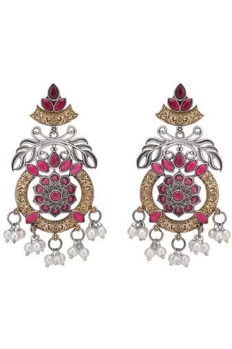 Elegant oxidised red and gold earring set for women and girls