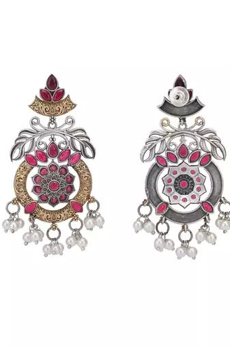 Elegant oxidised red and gold earring set for women and girls