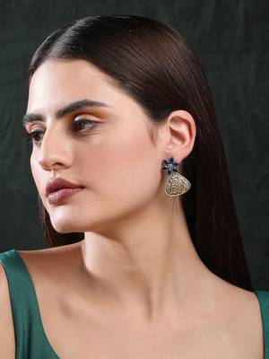 Classic oxidised blue and gold earring set for women and girls 1
