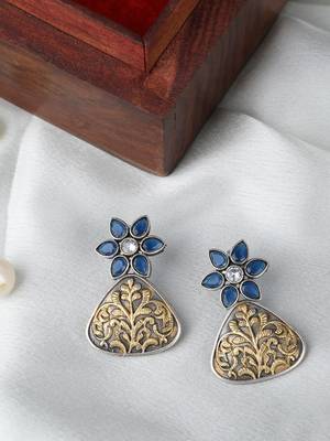 Classic oxidised blue and gold earring set for women and girls 2