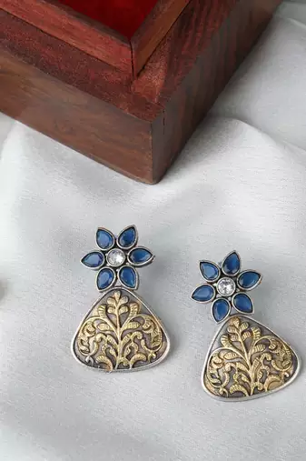 Classic oxidised blue and gold earring set for women and girls