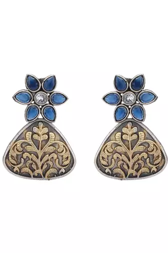 Classic oxidised blue and gold earring set for women and girls