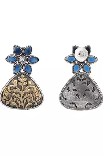 Classic oxidised blue and gold earring set for women and girls