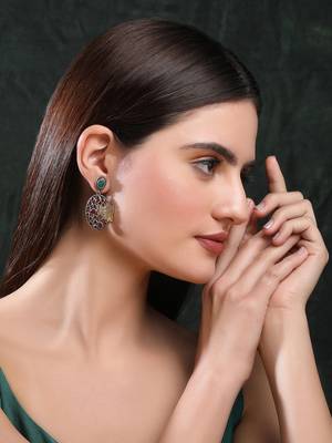 Elegant oxidised green and red earring set for women and girls 1