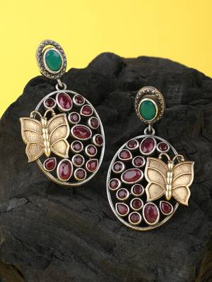 Elegant oxidised green and red earring set for women and girls 2